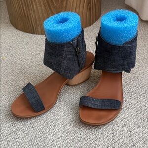 Derek Lam Blue Denim-Style Ankle-Cuff Block Heel Sandals